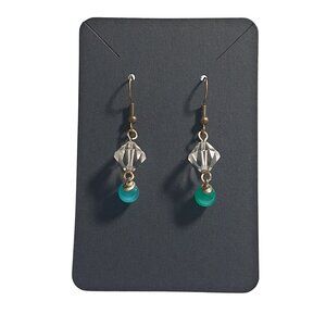 Handmade By Donovan Crystal Teal Bead Dangle Earrings Hook Back Design Mom Gift